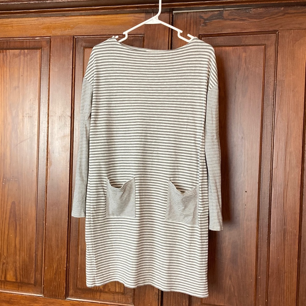 J. Jill Striped Pocket Long Sleeve Boat Neck Tunic in Heather Gray Size Small